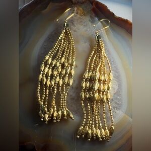 Elegant Gold Beaded Dangle Earrings